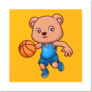 Basketball Bear Cute Cartoon Posters and Art